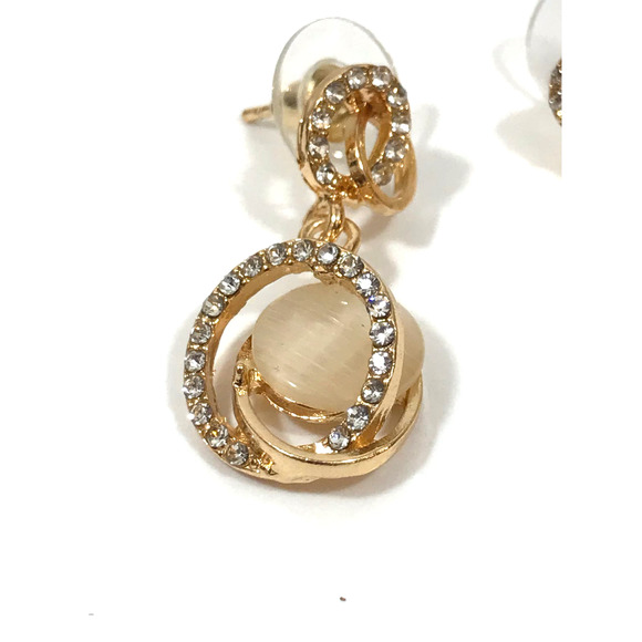 Gold Tone Trendy Round Drop Earrings with Cubic Zirconia - Picture 11 of 12